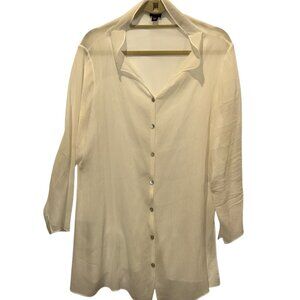 Eileen Fisher 100% silk crepe cream blouse top L